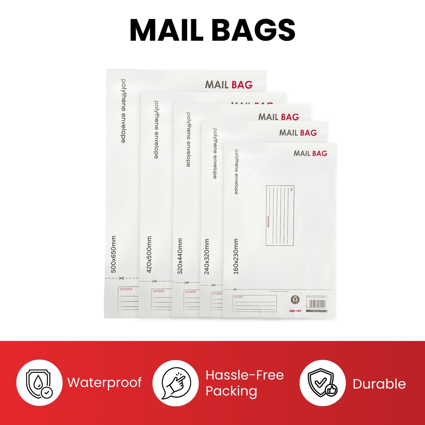Pack of 10 Medium Polythene Mailing Bags 24x32cm – Secure Peel & Seal Envelopes