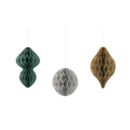 Pack of 3 Modern Christmas Assorted Mini Ornament Honeycomb Decorations