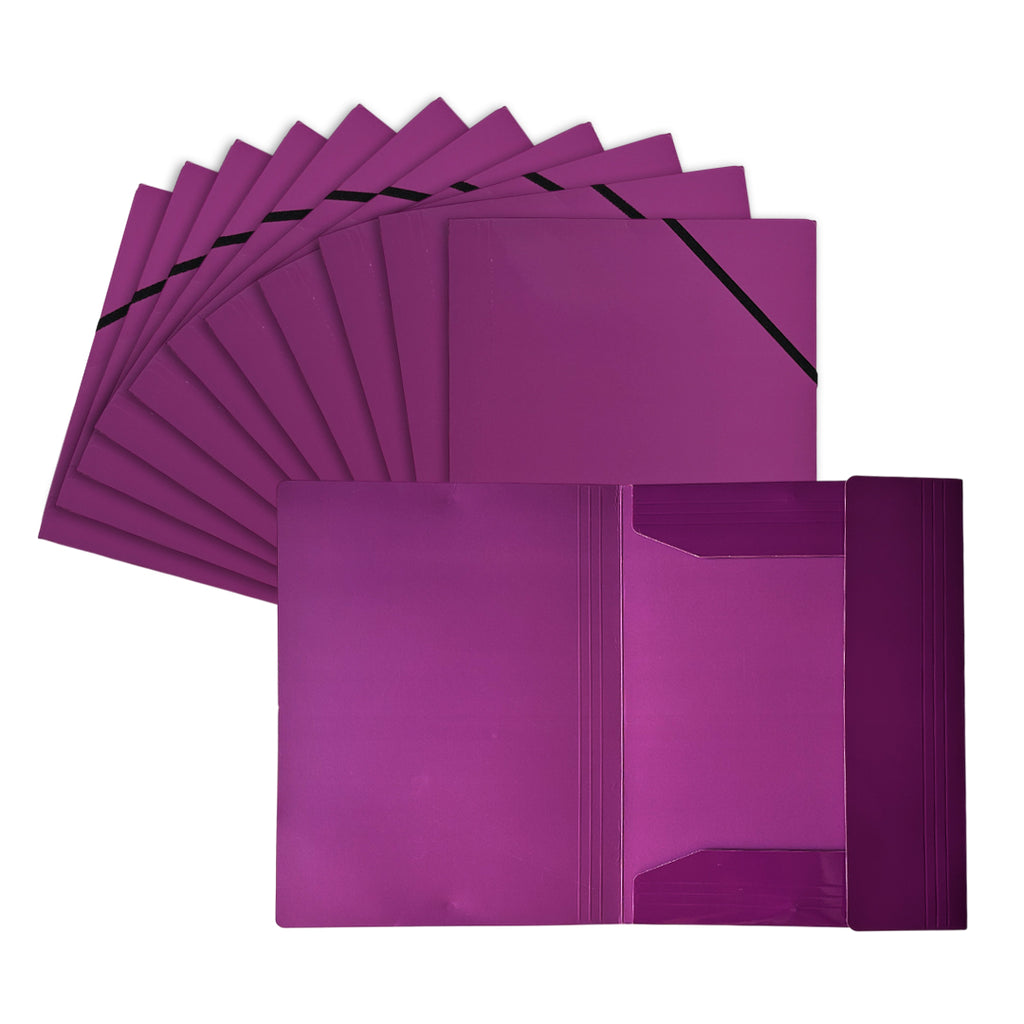 Pack of 12 Janrax A4 Purple Laminated Card 3 Flap Folders with Elastic ...