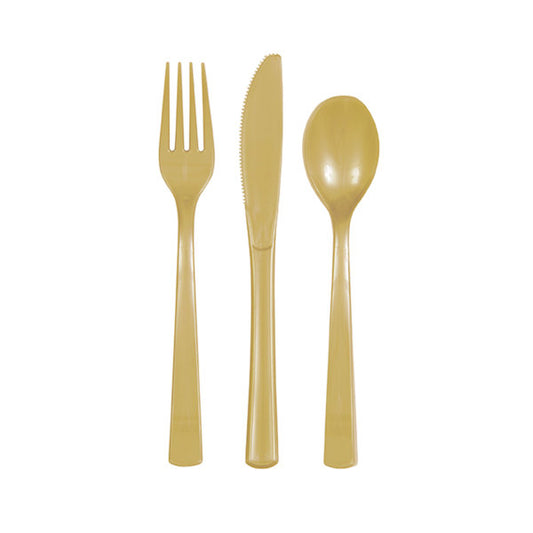 Pack of 18 Christmas Gold Solid Assorted Plastic Cutlery