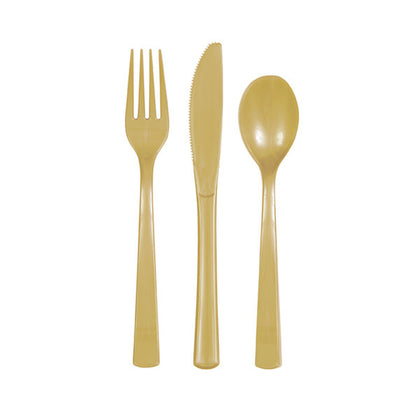 Pack of 18 Gold Solid Assorted Plastic Cutlery