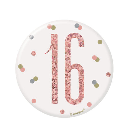 Birthday Rose Gold Glitz Number 16 Badge