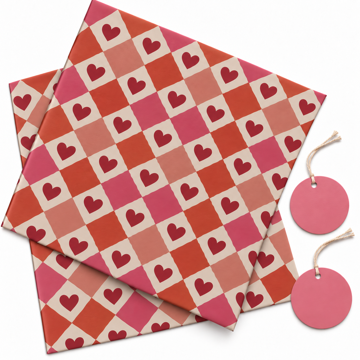Pack of 2 Valentine Hearts Mosaic Design 50 x 70 cm Gift Wrap Sheets with 2 Tags - Mother's Day Birthdays Everyday Celebrations