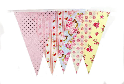 Yellow and Peach Shabby Chic Vintage Print Bunting with 35 Pennants