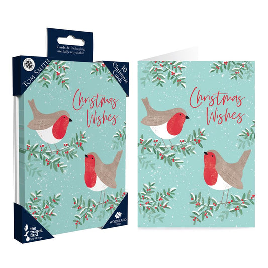 Pack of 10 Luxury UK Robin Design Christmas Cards