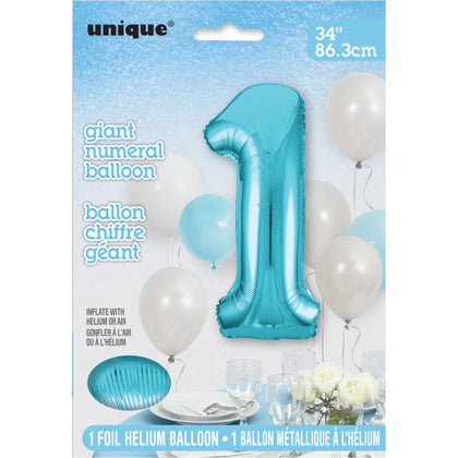 Powder Blue Number 1 Shaped Foil Balloon 34