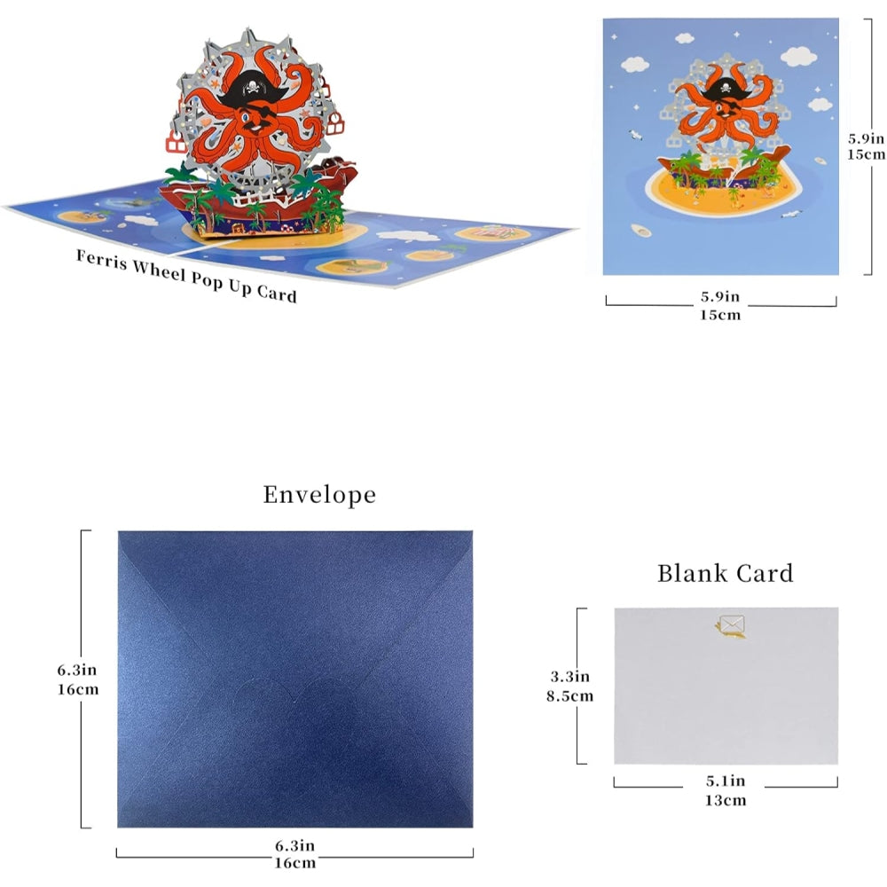 Pirate Octopus Ferris Wheel 3D Pop Up Greeting Card