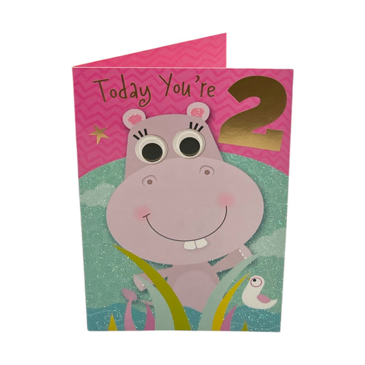 Age 02 Female Juvenile Funny Hippopotamus Birthday Card