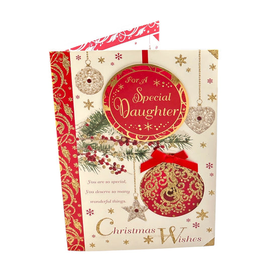 For a Special Daughter Hanging Decorative Baubles Design Christmas Card