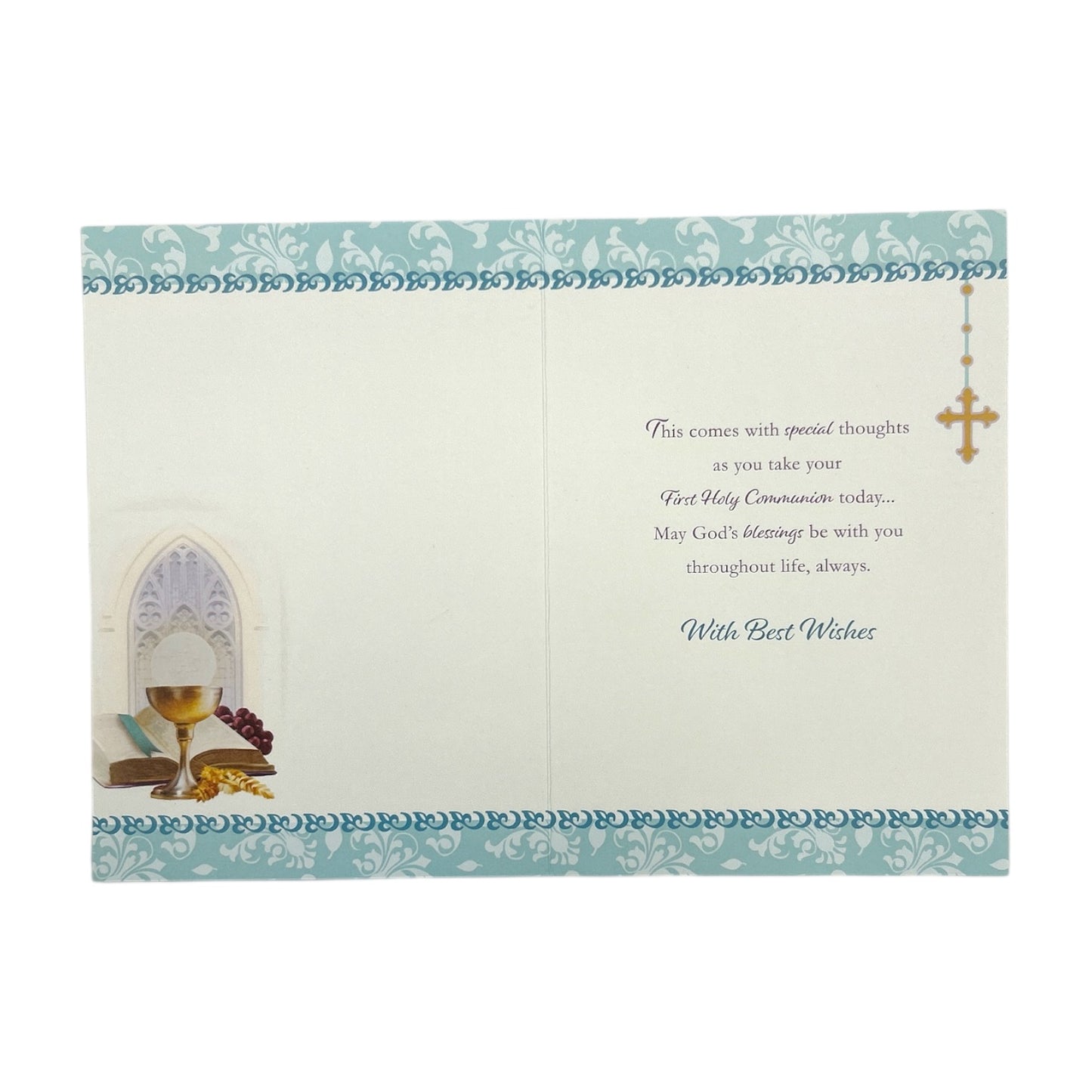 For Boy First Holy Communion Chalice & Candle Cross Design Religious Card
