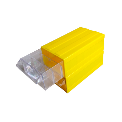 Yellow Stackable Plastic Storage Drawers L242xW130xH76mm with Removable Compartments