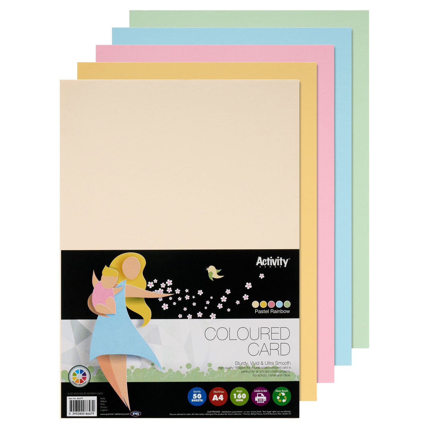A4 160gsm 50 Pastel Rainbow Card Sheets by Premier Activity