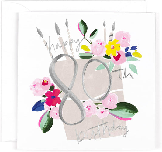 Contemporary Floral Design Luxury 80th Birthday Card