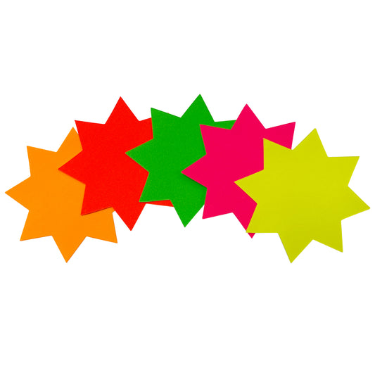 Pack of 400 Assorted Coloured Neon Fluorescent Stars 100 x 100mm