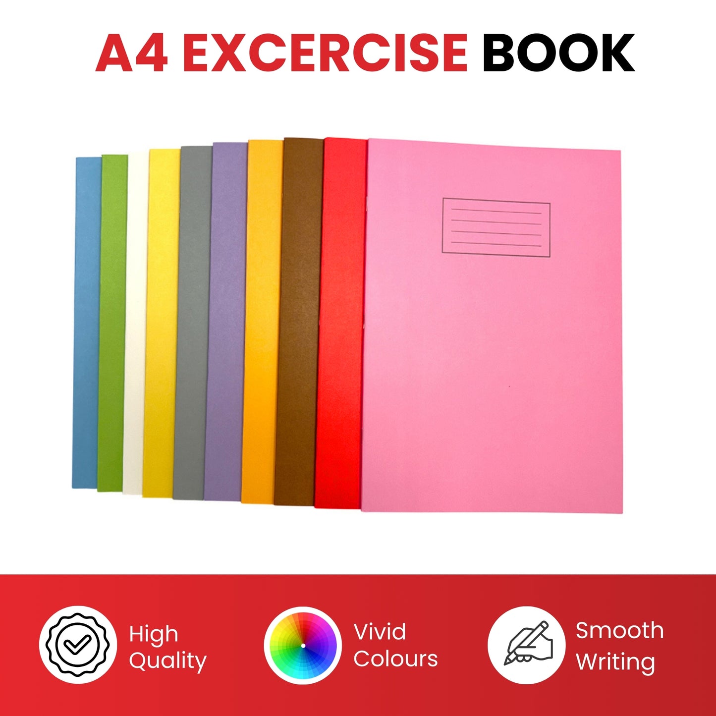 Pack of 100 Janrax A4 Assorted 80 Pages Feint and Ruled Exercise Books