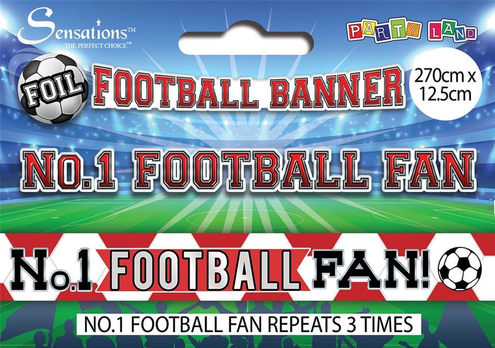 "No 1 FOOTBALL FAN!" 2.7m Red and White Football Banner	