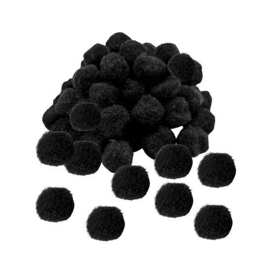 Pack of 50 Black Pom Poms 1.5cm – Soft Fluffy Craft Balls