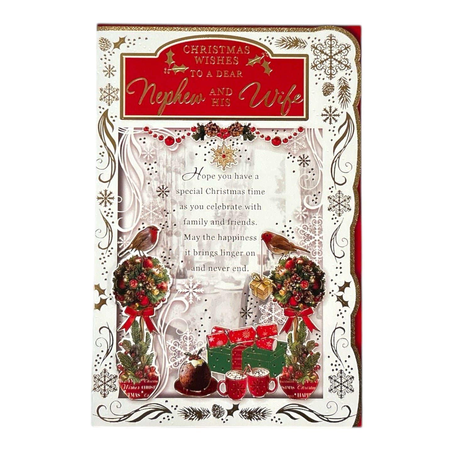 To a Dear Nephew and His Wife Best Wishes Classic Design Christmas Card