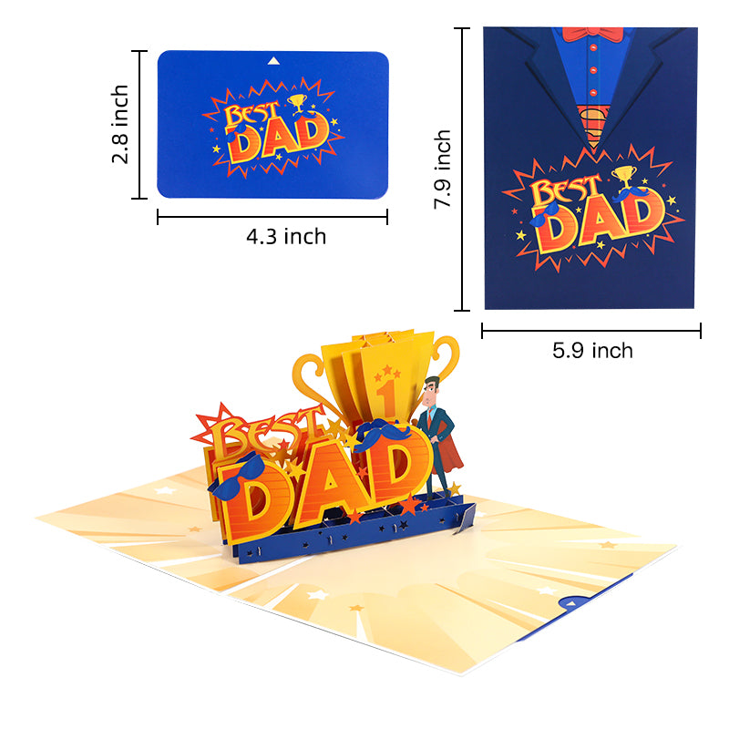 Best Dad Trophy 3D Pop Up Father's Day Card - Dad Birthday 