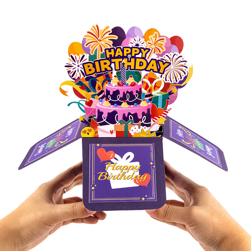 Fireworks Vivid Purple 3D Pop Up Birthday Box Card