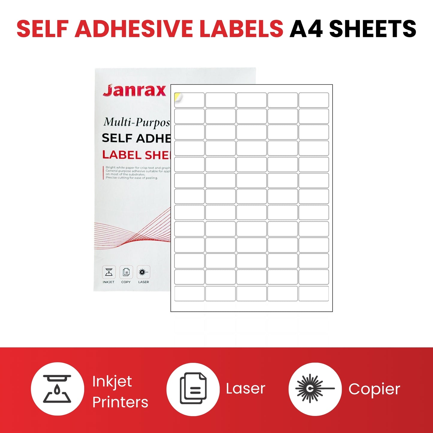 Pack of 2400 White 63x34mm Self Adhesive Labels (24 Labels per A4 Sheet)
