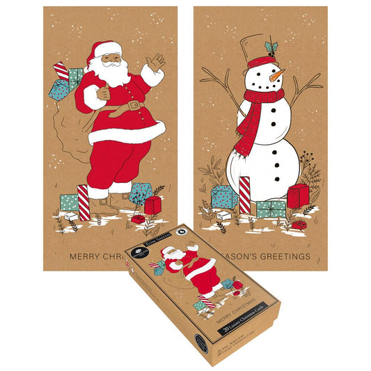 Pack of 20 Luxury Slim Santa and Snowman Design Christmas Cards
