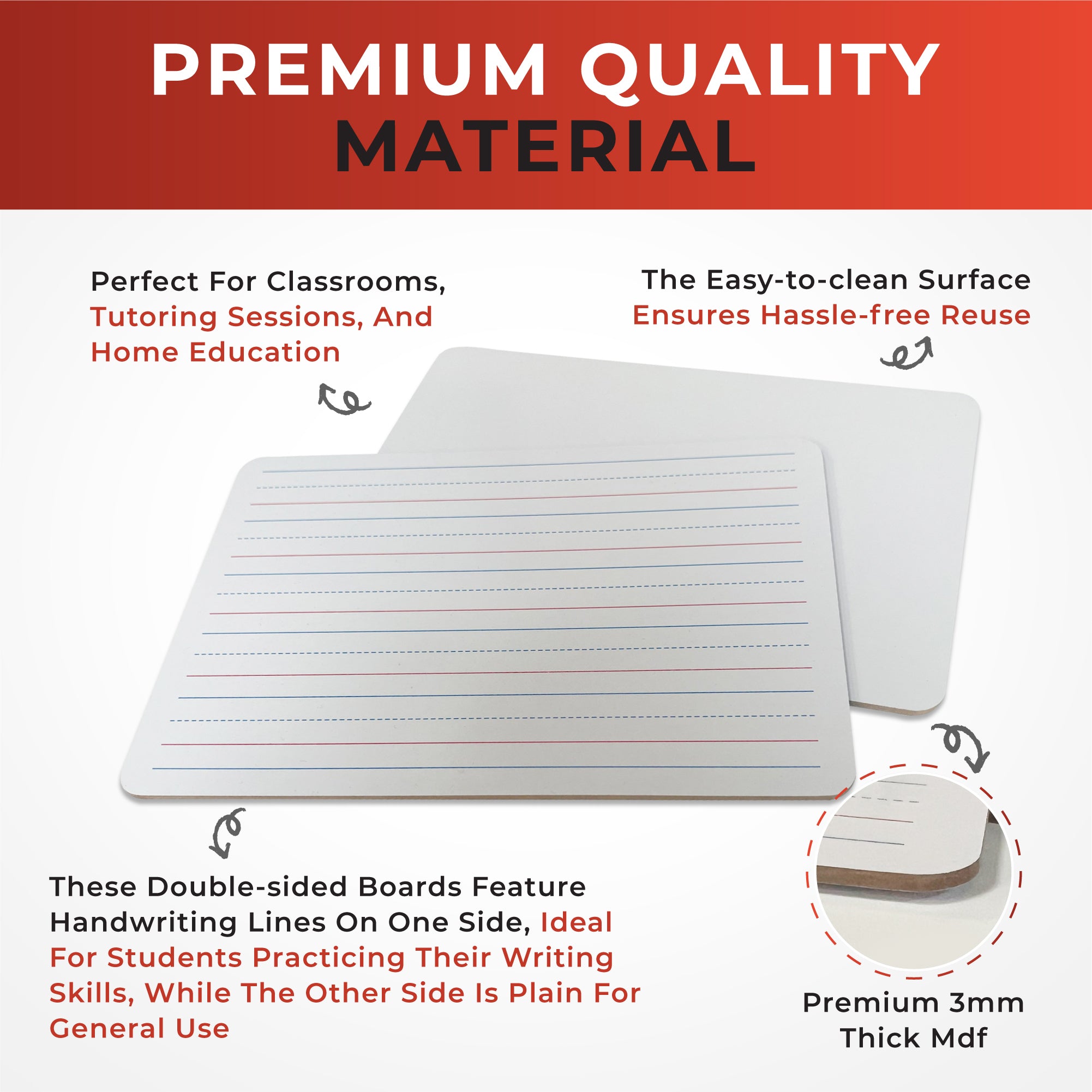 Pack of 6 Rigid MDF Handwriting Lines A4 Whiteboards– Choice Wholesale