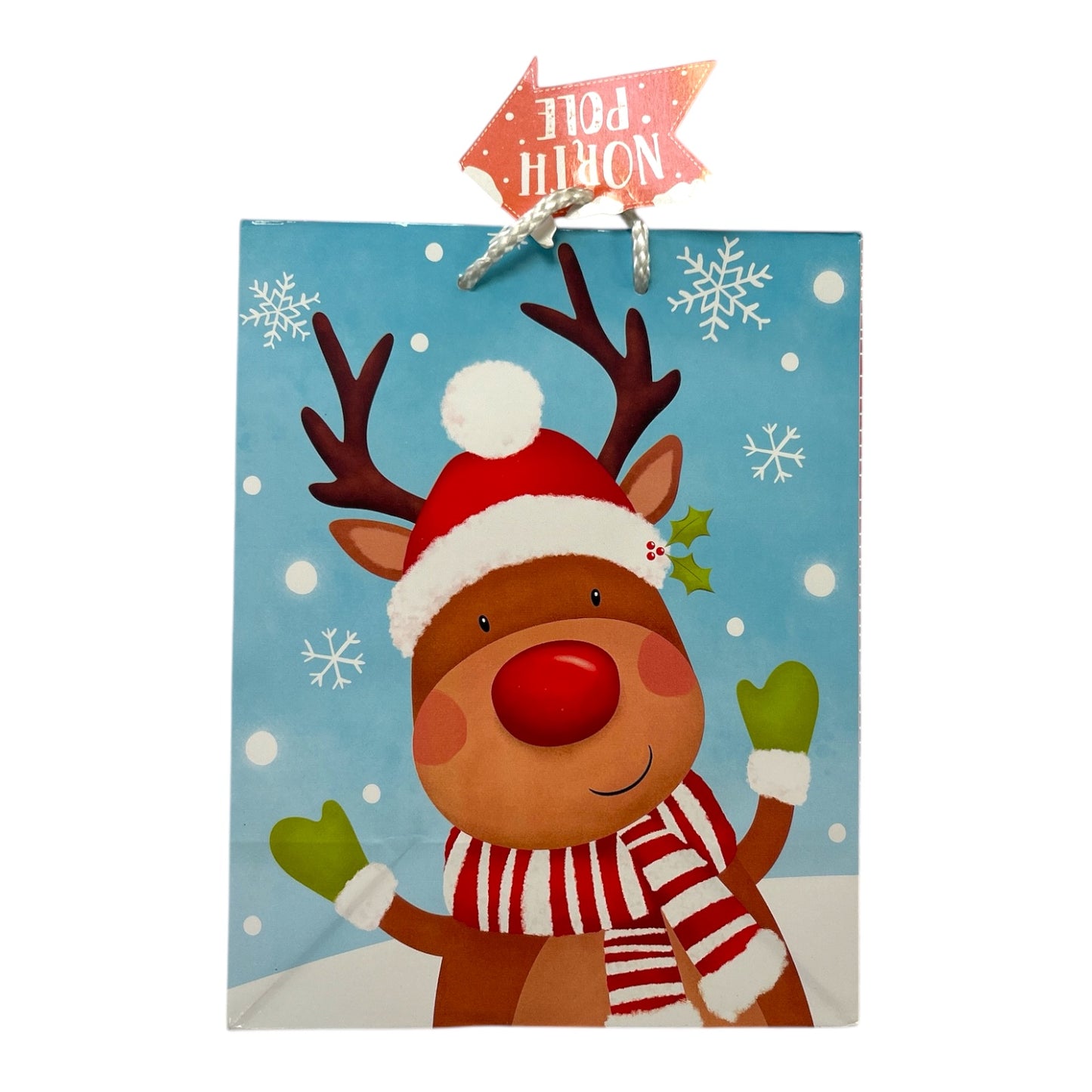 Pack of 12 Cute Reindeer Medium (23.5cm x18cm x10cm) Christmas Gift Bags