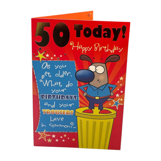50th Male Trousers Witty Words Birthday Card