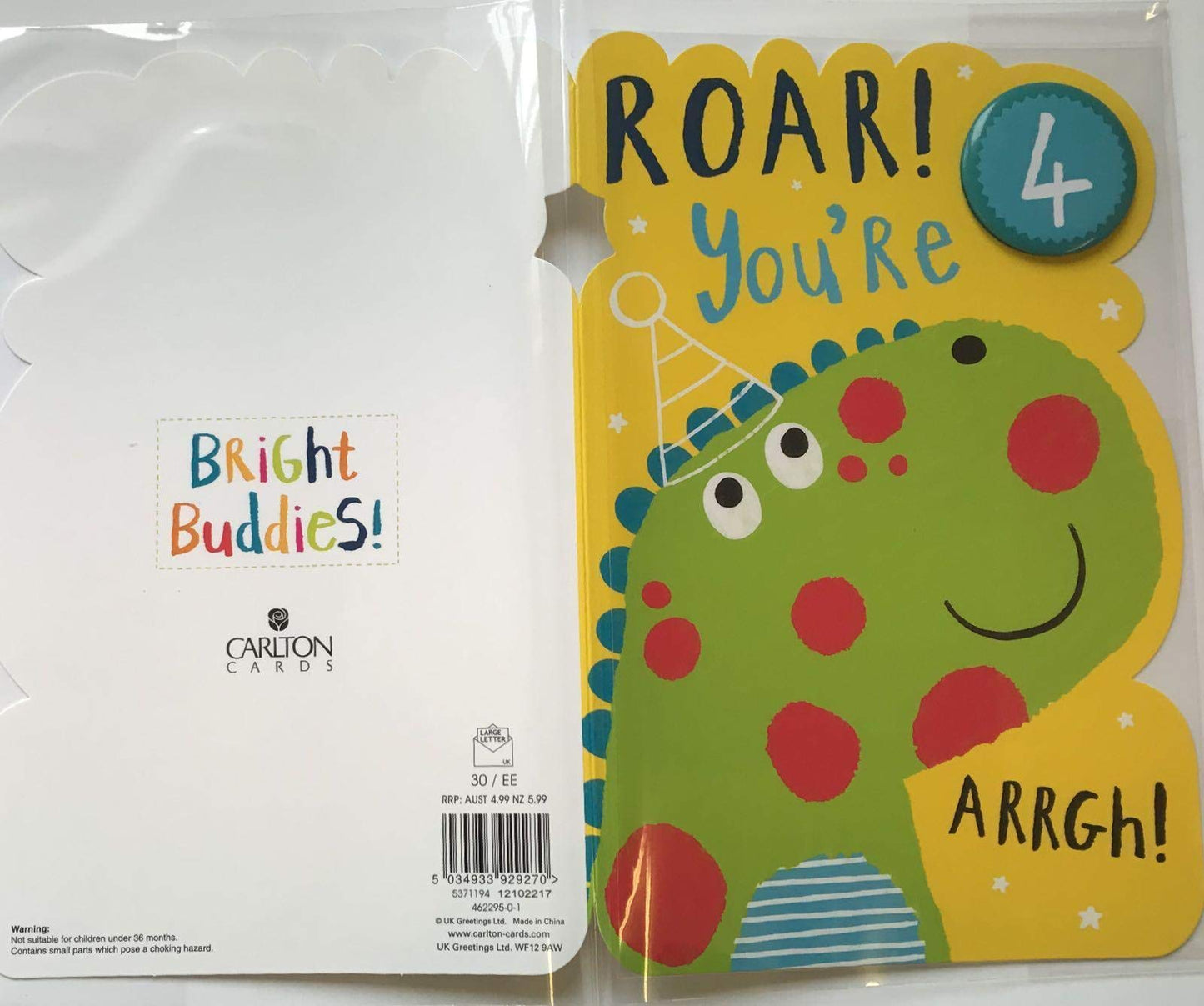 Cute Dinosaur Design 4th Birthday Card