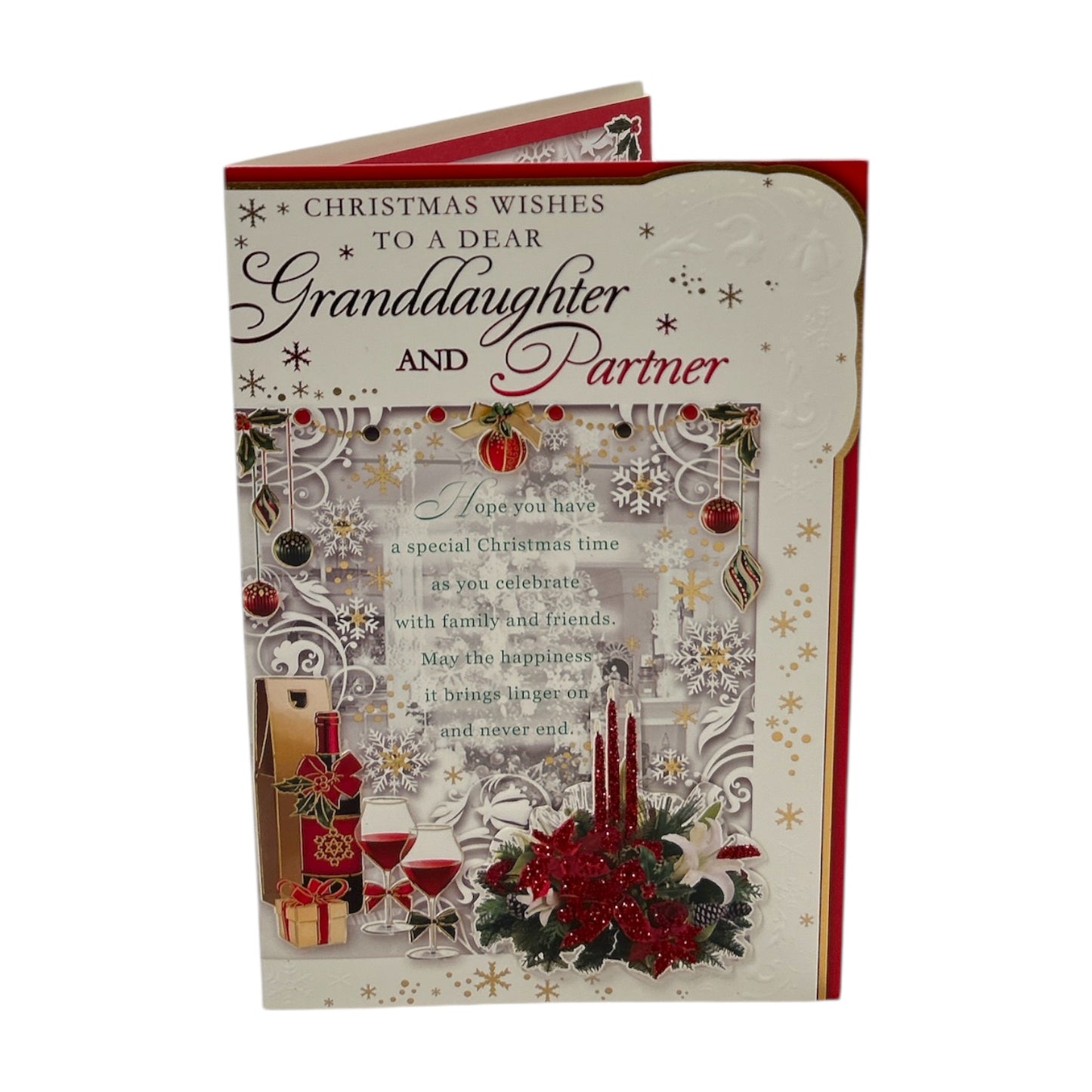 To a Dear Granddaughter and Partner Festive Classic Design Christmas Card