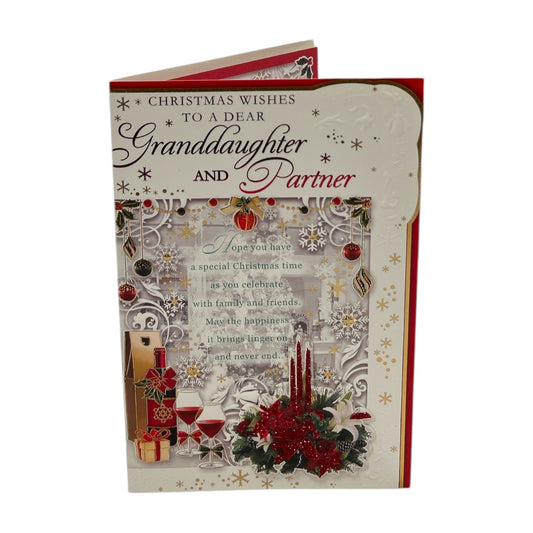 To a Dear Granddaughter and Partner Festive Classic Design Christmas Card