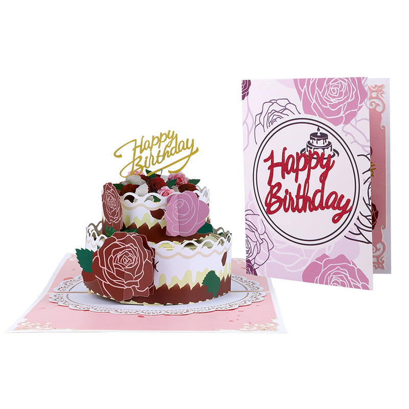 Rosy Layers 3D Birthday Cake Pop Up Card