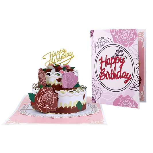 Rosy Layers 3D Birthday Cake Pop Up Card
