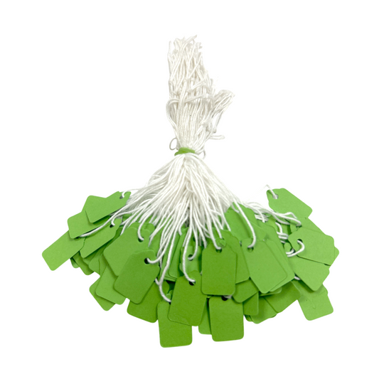 Pack of 1200 Small Green Strung Tags 13 x 20mm