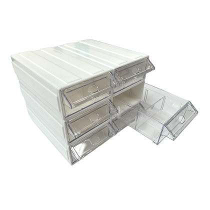 White Stackable Plastic Storage Drawers L180xW93xH50mm with Removable Compartments