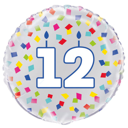 Rainbow Confetti Birthday Number 12 Round Foil Balloon 18