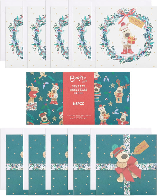Multipack of 10 Cute Boofle Design Christmas Cards With Envelopes