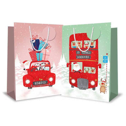 Super Jumbo Portrait Cute Bus and Car Design Christmas Gift Bag
