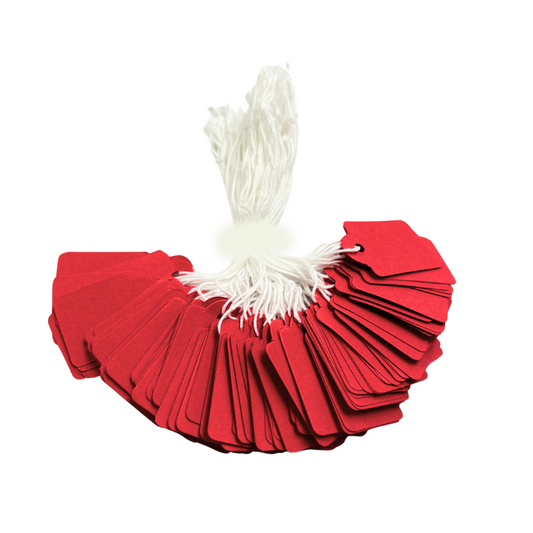 Pack of 100 Large Red Strung Tags 36 x 53mm