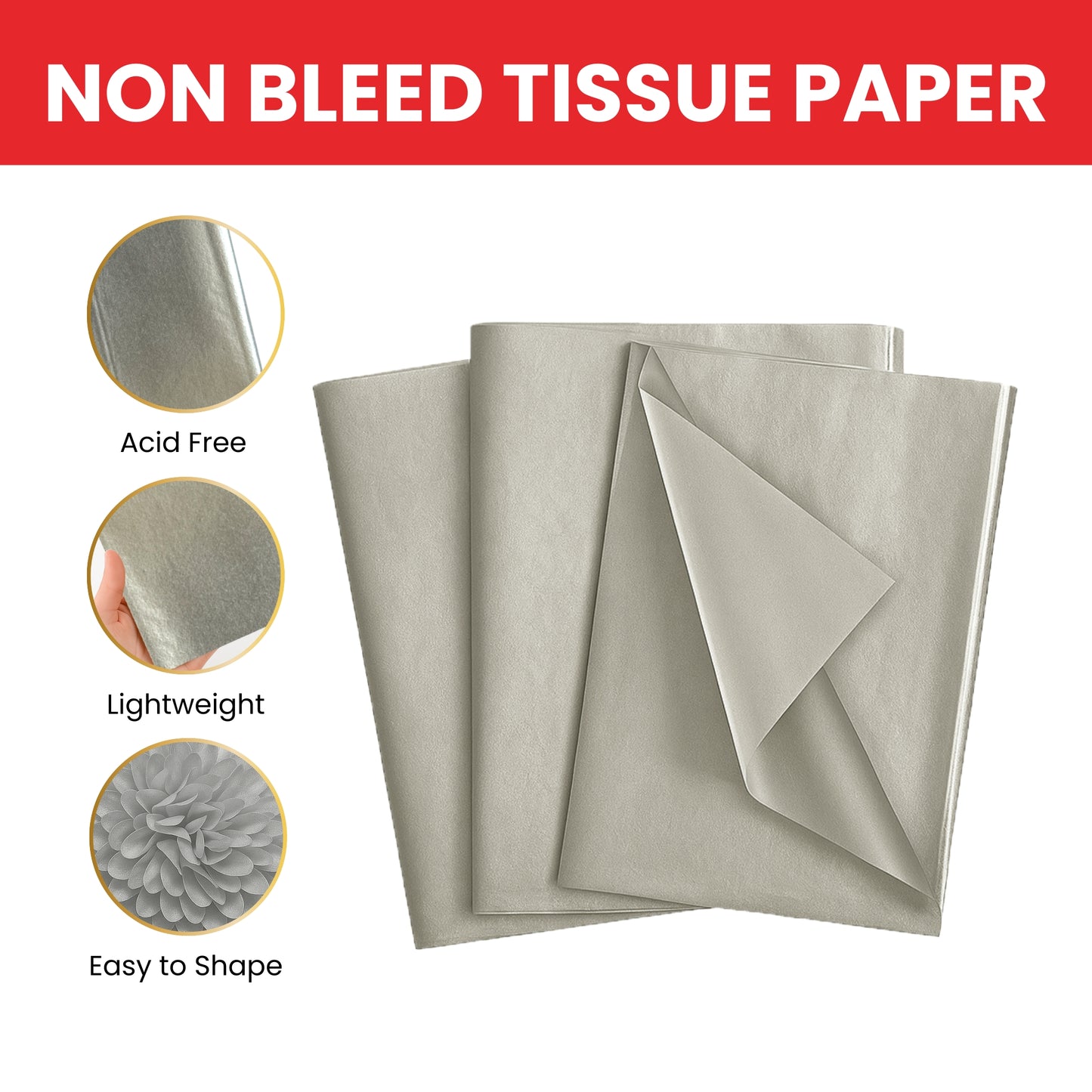 Pack of 30 Metallic Silver Acid Free 50 x 70cm Tissue Paper Sheets