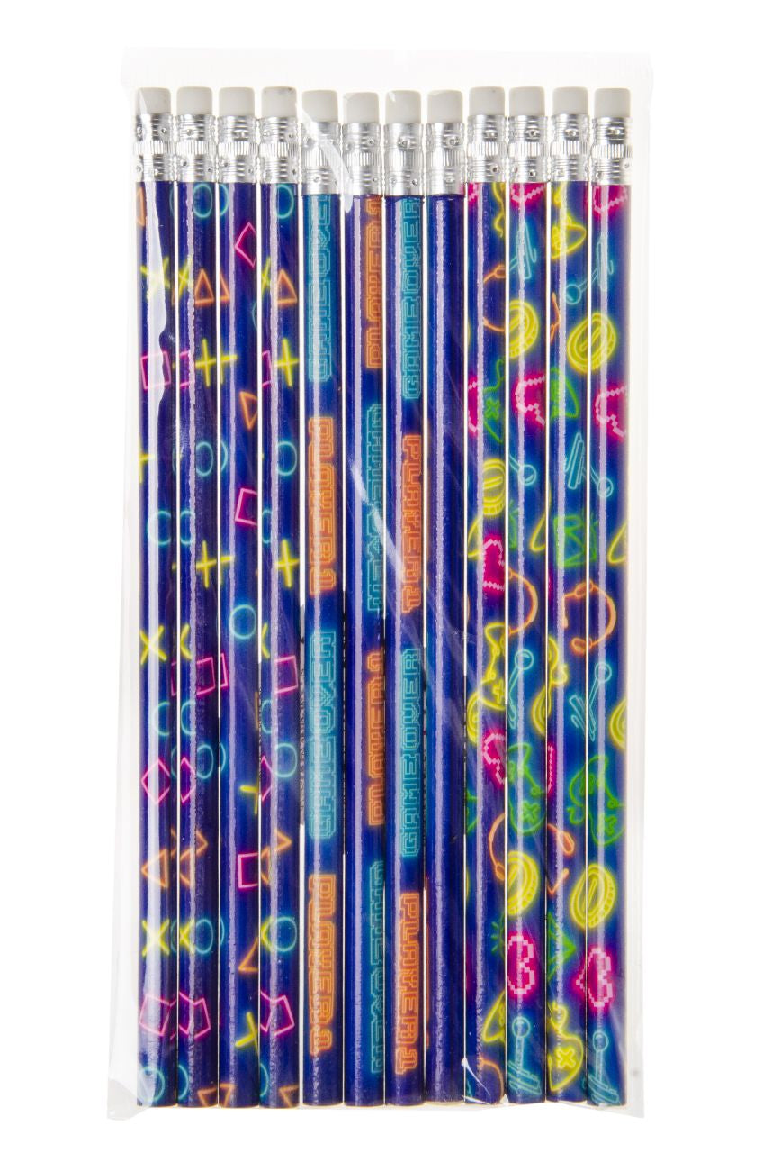 Pack of 12 Gamer Design Pencils with Eraser