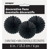 Pack of 3 Black Solid 6" Tissue Paper Fans