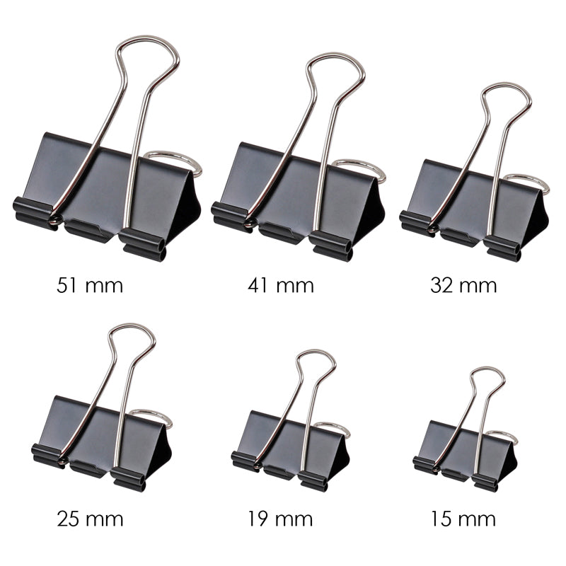 Pack of 12 Black 41mm Foldback Binder Clips