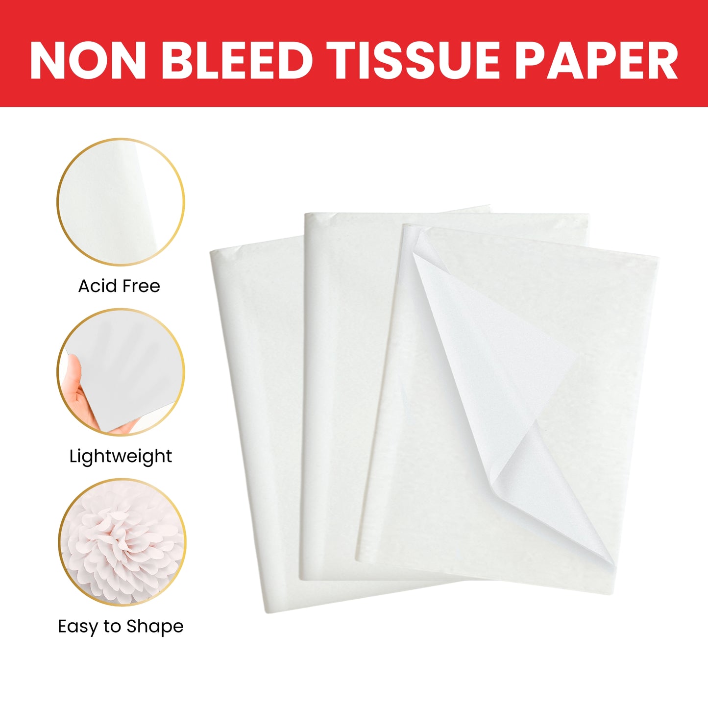 Pack of 180 White Acid Free 50 x 70cm Tissue Paper Sheets