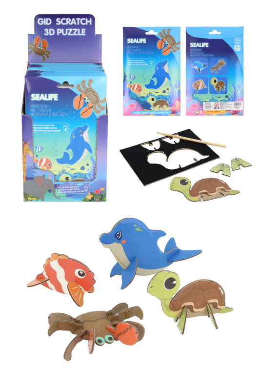 Pack of 12 Sealife Magic Colour Scratch 3D Puzzles (Glow In The Dark)