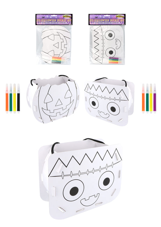 Pack of 12 DIY Halloween Bucket Sets with 4 Colouring Pens