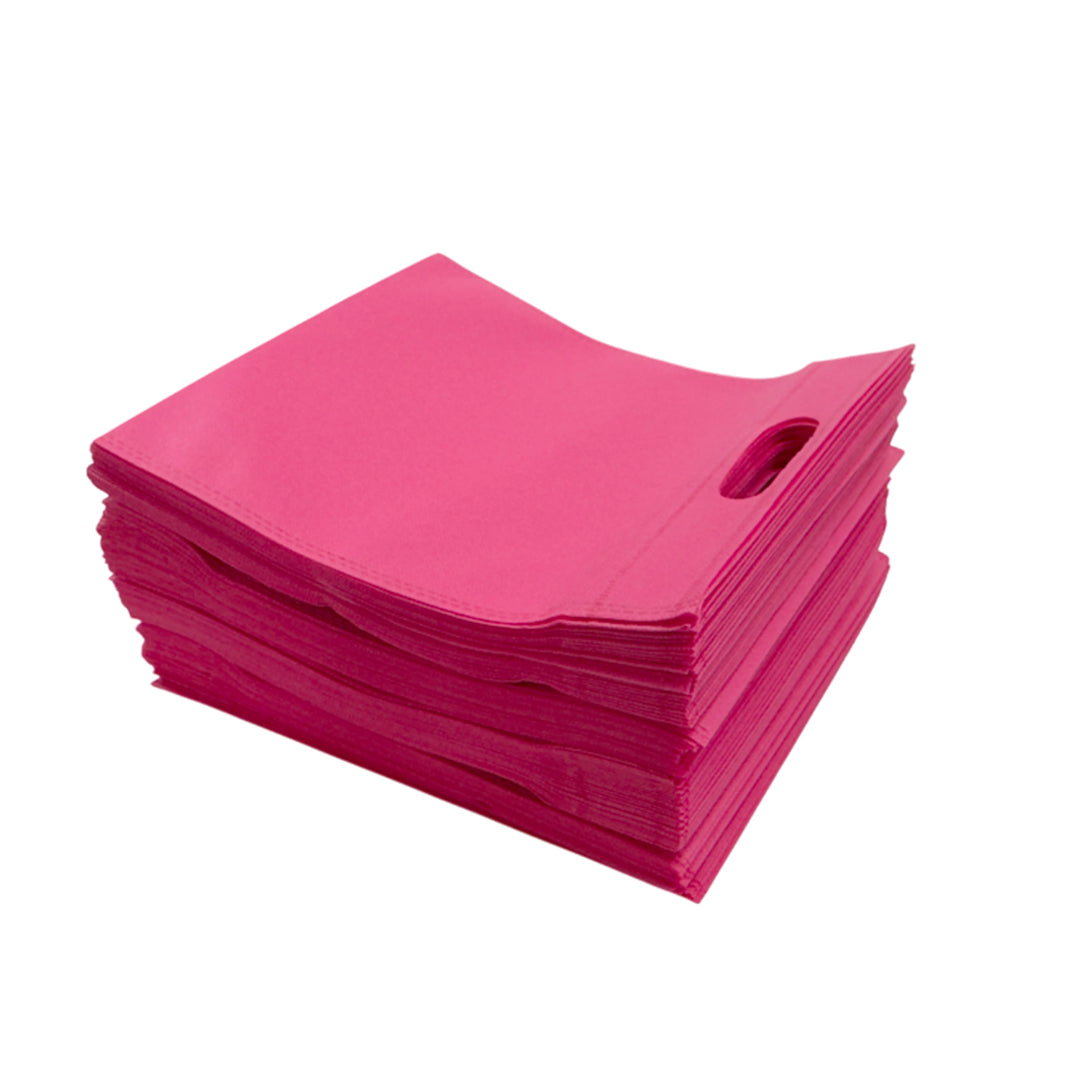 Pack of 25 Pink Coloured 30x25cm Non-Woven Patch Handle Bags