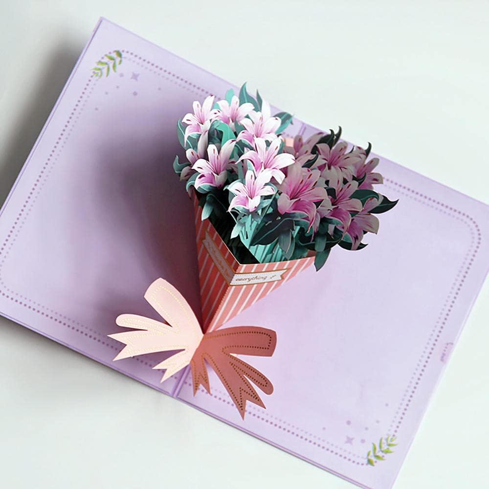 Elegant Lily Bouquet 3D Pop Up Greeting Card - Wedding Birthday Mother's Day Anniversary