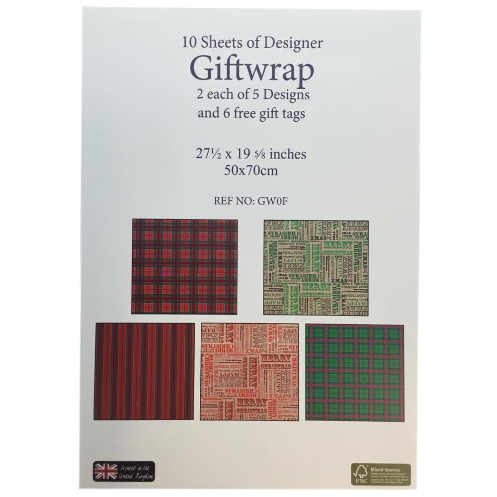 10 Sheet of Mix Designer Soft touch Foiled Christmas Design Gift Wrapping Paper